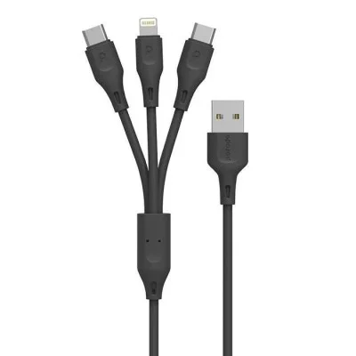 Porodo 3 in1 Aluminum Braided Fast Charge Cable (3 m) - Black